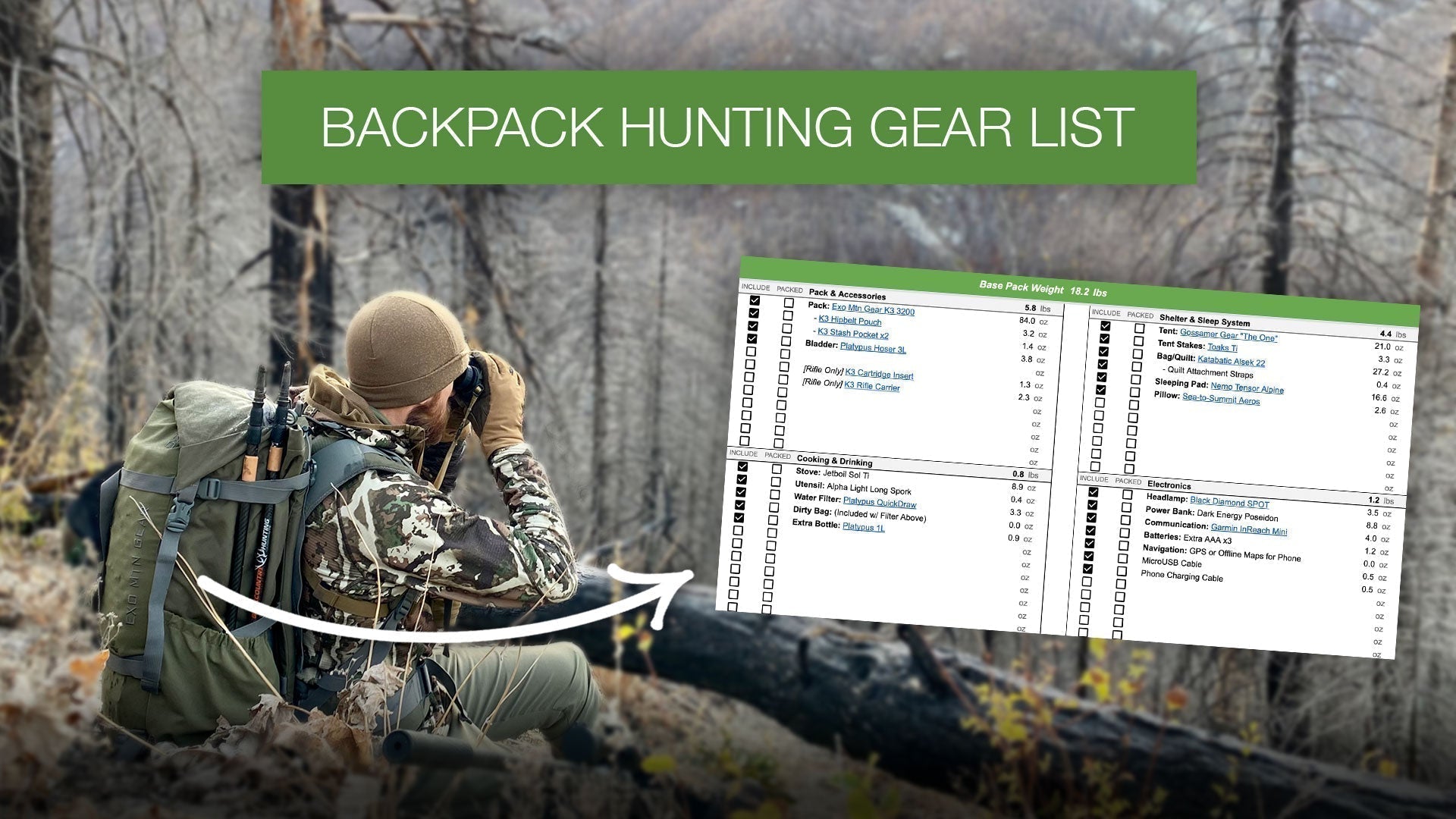 FREE Backpack Hunting Gear List Template (Spreadsheet) – Exo Mtn Gear